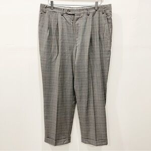 Canali Pure Wool Light Grey Grid Plaid Dress Pants Size 54 IT